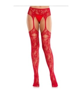 LEG AVENUE - MEDIAS DE ENCAJE CON LIGAS ROJO